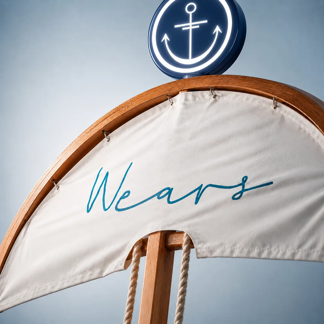 El disco del ancla iluminado sobre la vela con el wordmark Wears